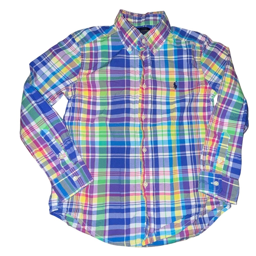 Ralph‎ Lauren Plaid Shirt Size 6 Multi Color Madras Button Down Preppy Classic